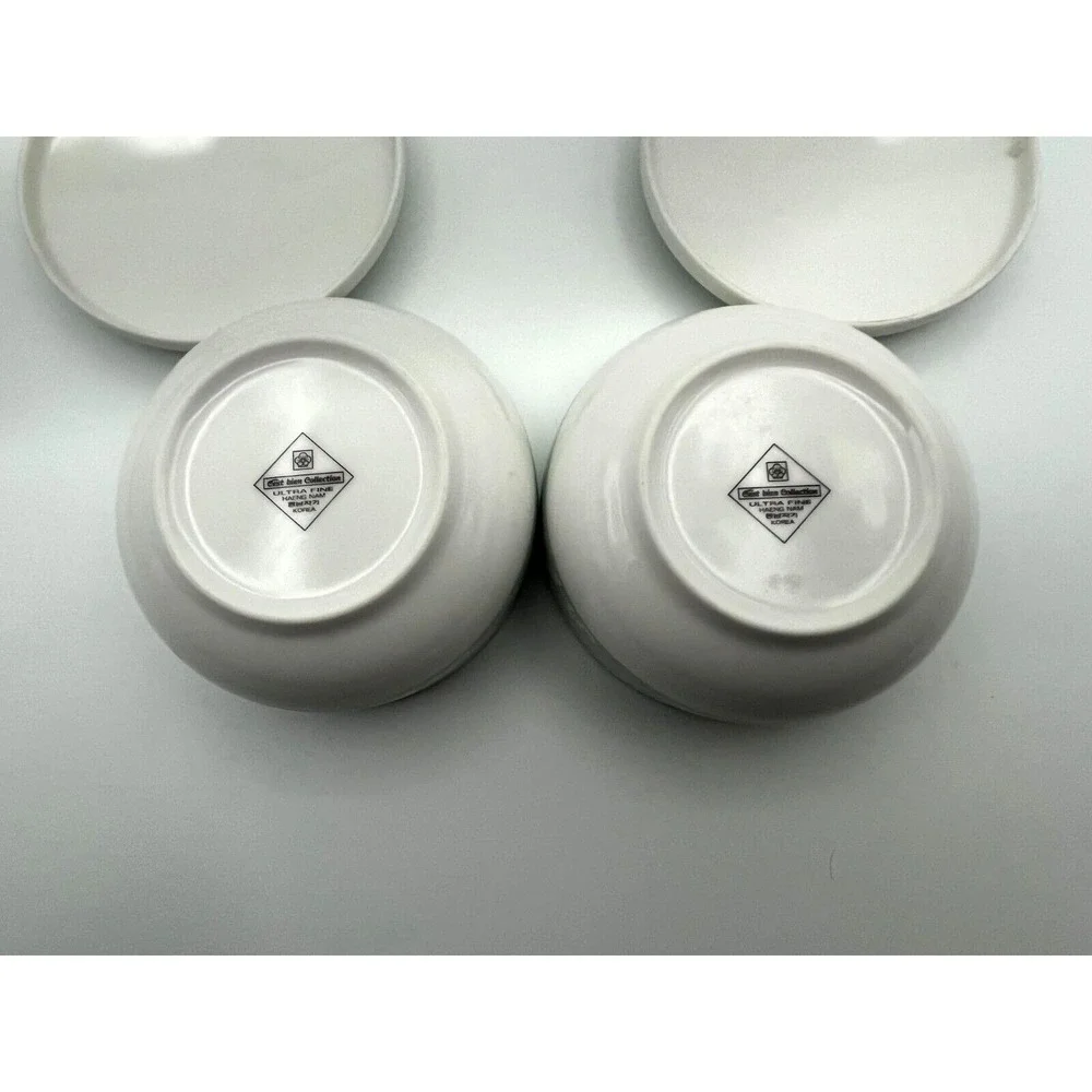 Korean Celadon Porcelain Crane Motif Cloud Lidded Rice Bowls 4